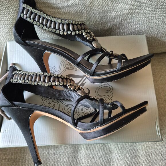 Zigi NY Black Satin Jeweled Heels – Minimally Worn 10 US (41 EU) - Picture 2 of 5